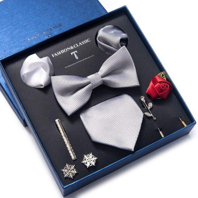 HAWSON Black Bow Ties Pocket Square Set With Cufflinks And Studs,Men's Adjustable Pre-Tied Silk Tuxedo Bow Tie For Wedding