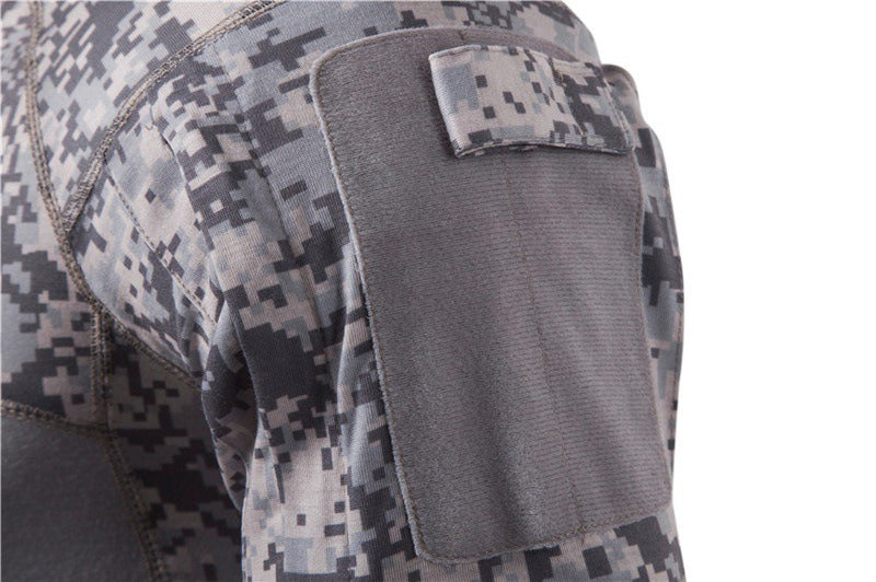 T-shirt décontracté à manches longues et col montant pour homme avec coutures camouflage | 1815-G11
