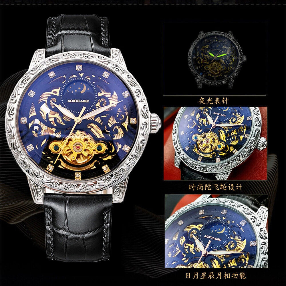 Orologi meccanici da uomo automatici impermeabili da polso da lavoro in pelle | 2120-6