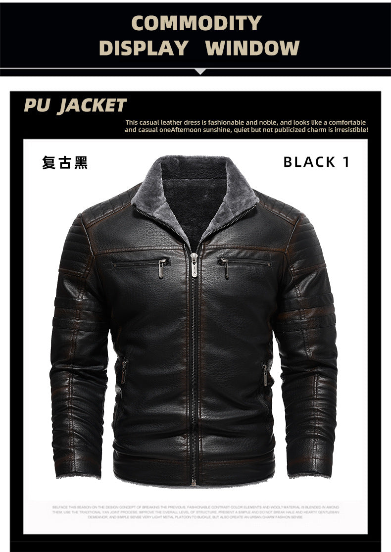 Europe & The United States Winter Leather Jacket Thickened Faux Fur Plush Warmth Retro Simulation Leather Texture Jacket | KH-209