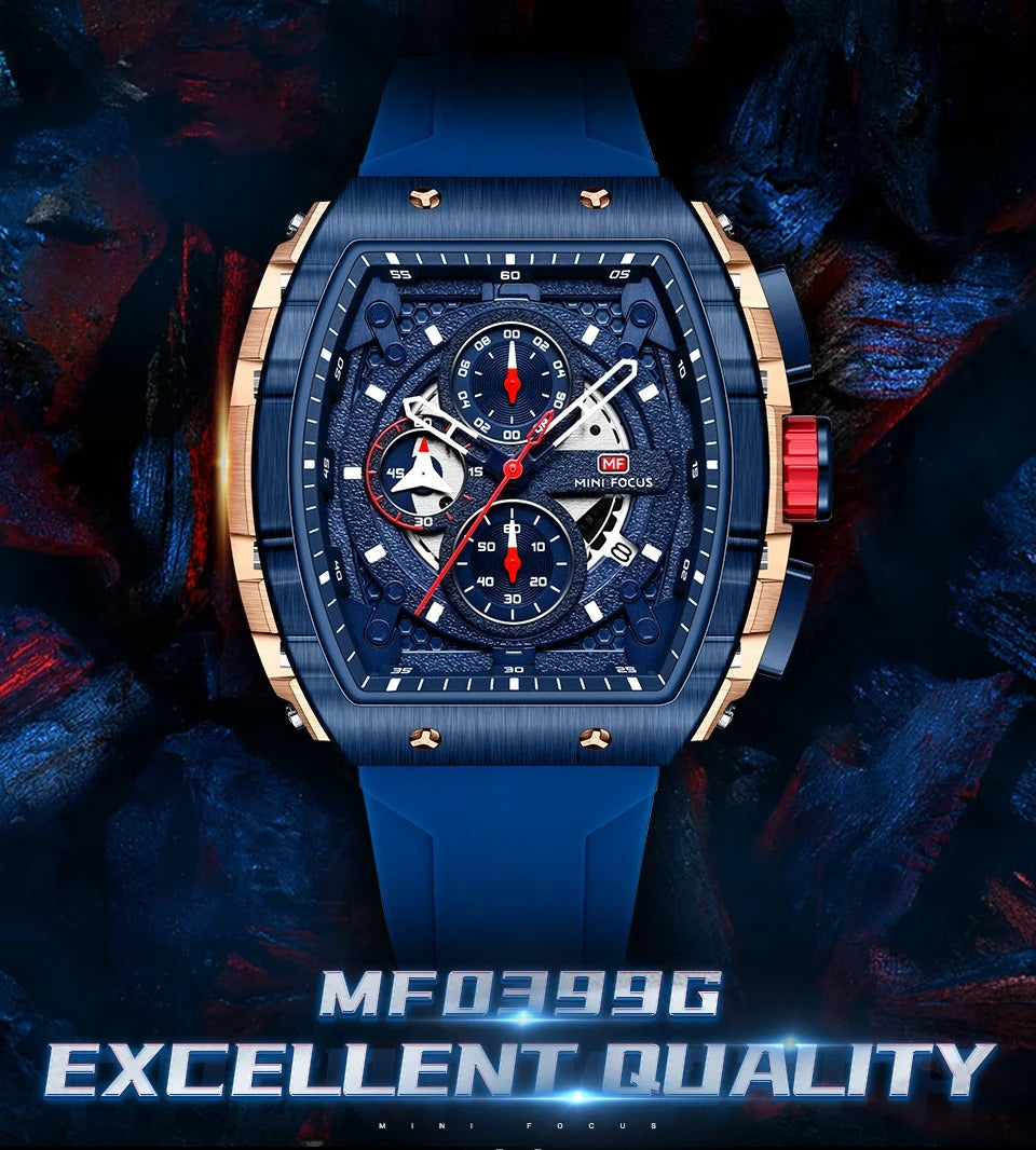 Montres de sport à quartz de luxe pour hommes avec bracelet en silicone et chronographe | MF0399G