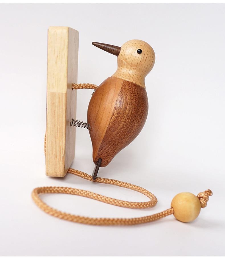 Wooden Handmade Woodpecker Doorbell Self-Adhesive Vintage Bird Door Knocker for Front & Room Doors |