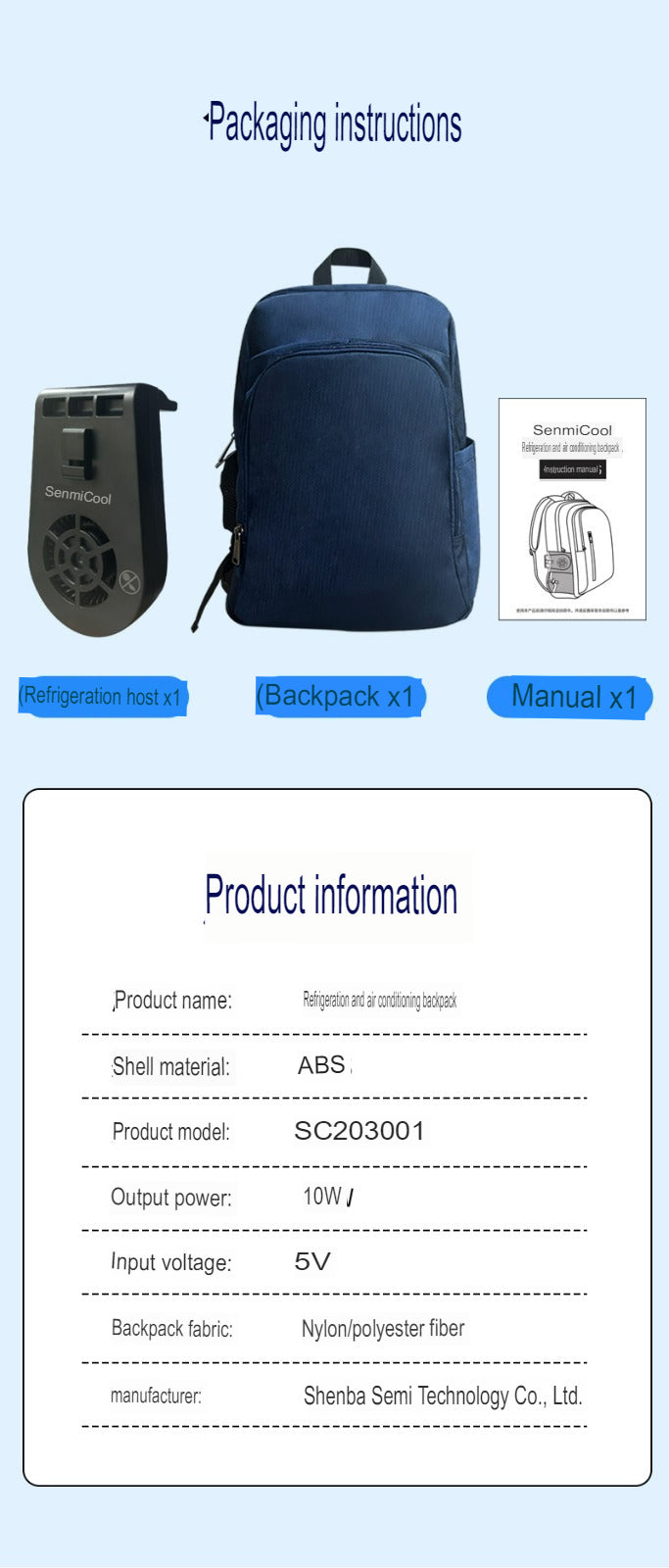 SenmiCool 30L Outdoor Summer AC Backpack With Semiconductor Mini Air Conditioner Fan For Hiking , Muslim Pilgrimage Hajj Umrah travel & Mountaineering Bag