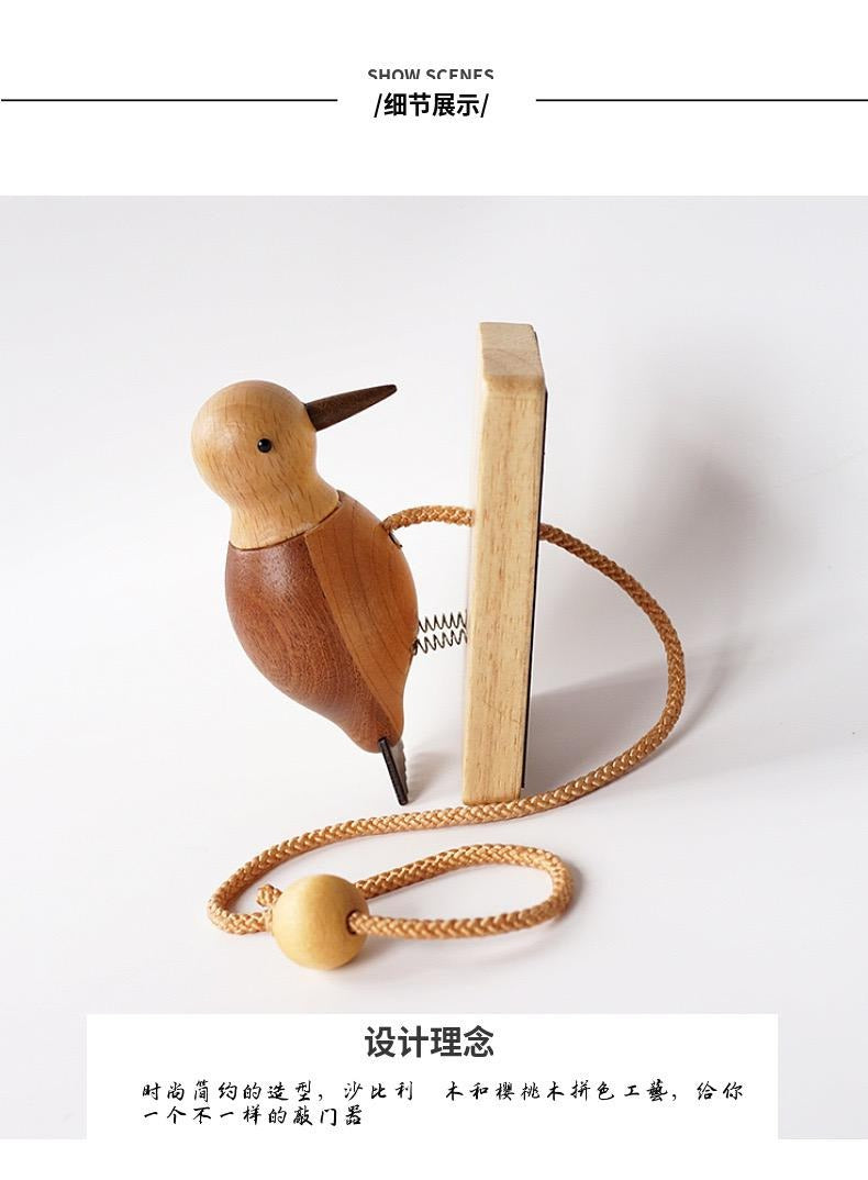 Wooden Handmade Woodpecker Doorbell Self-Adhesive Vintage Bird Door Knocker for Front & Room Doors |