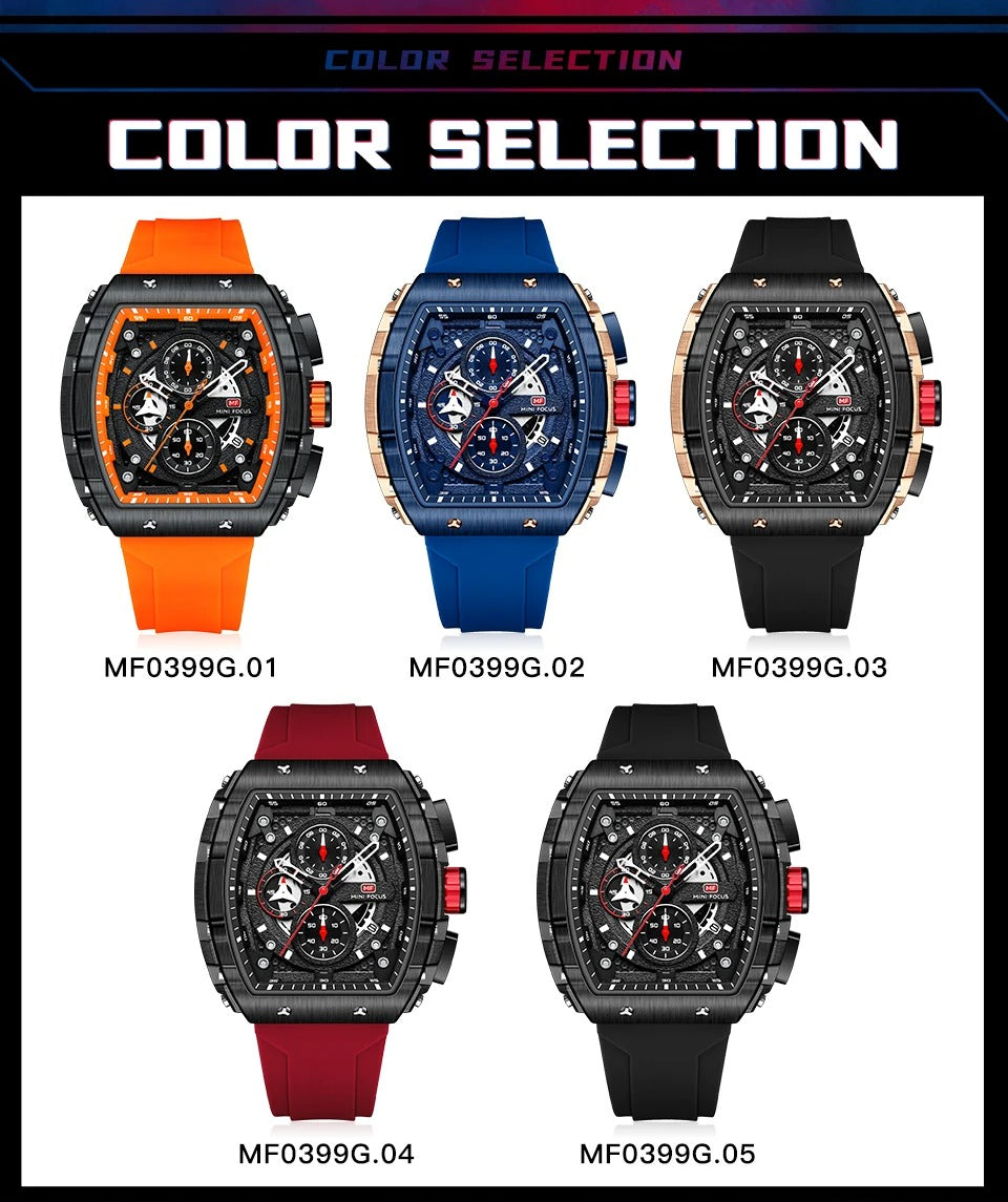 Montres de sport à quartz de luxe pour hommes avec bracelet en silicone et chronographe | MF0399G