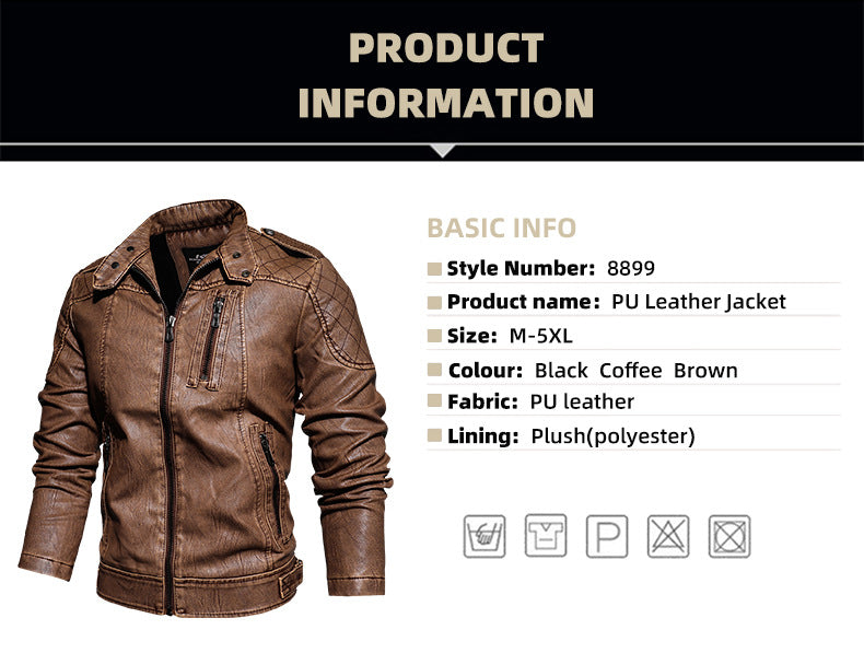 Giacca in pelle da uomo con colletto rialzato, giacca in pelle PU lavata Nostalgia | 8899