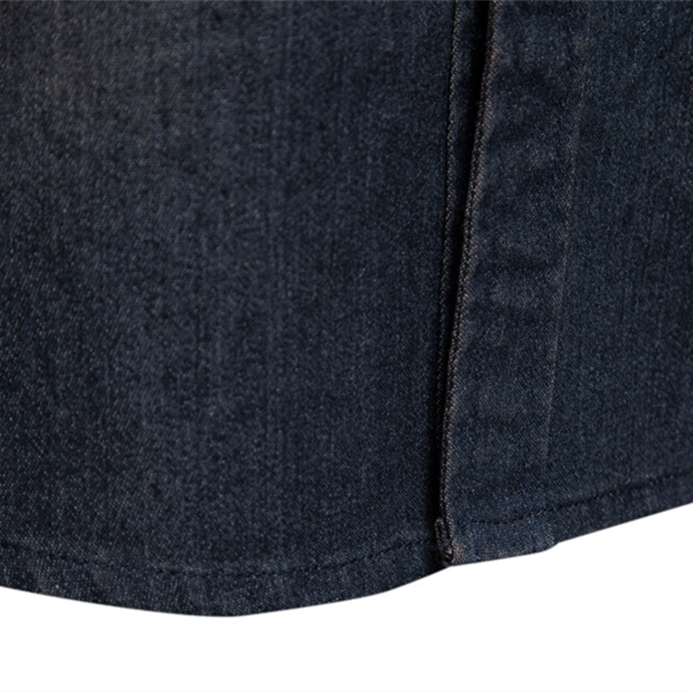 Men's Long Sleeve Denim No-Iron Casual Shirt Solid Color Cotton Vintage Style | 6022