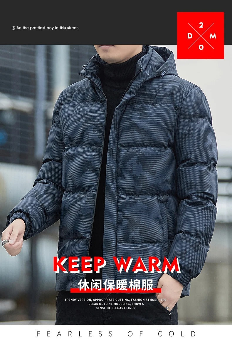 Veste coupe-vent décontractée pour homme, manteau d'hiver chaud à capuche épais et rembourré