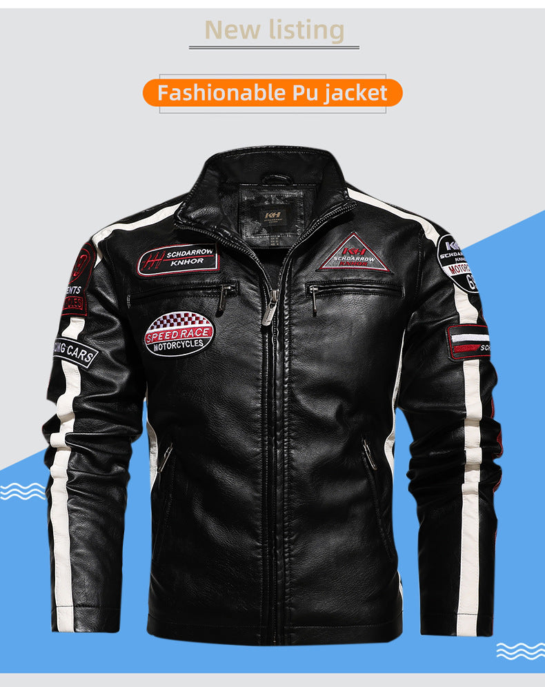 Veste en similicuir pour homme avec col montant et poches multiples | KH-188