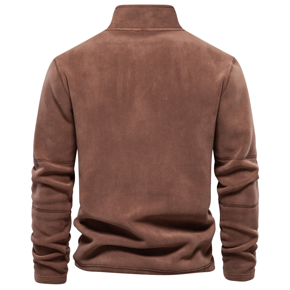 Men’s Fleece Pullover Sweatshirts | Autumn-Winter 2025 Europe Fashion | Half-Zip Stand Collar Tops | HD08