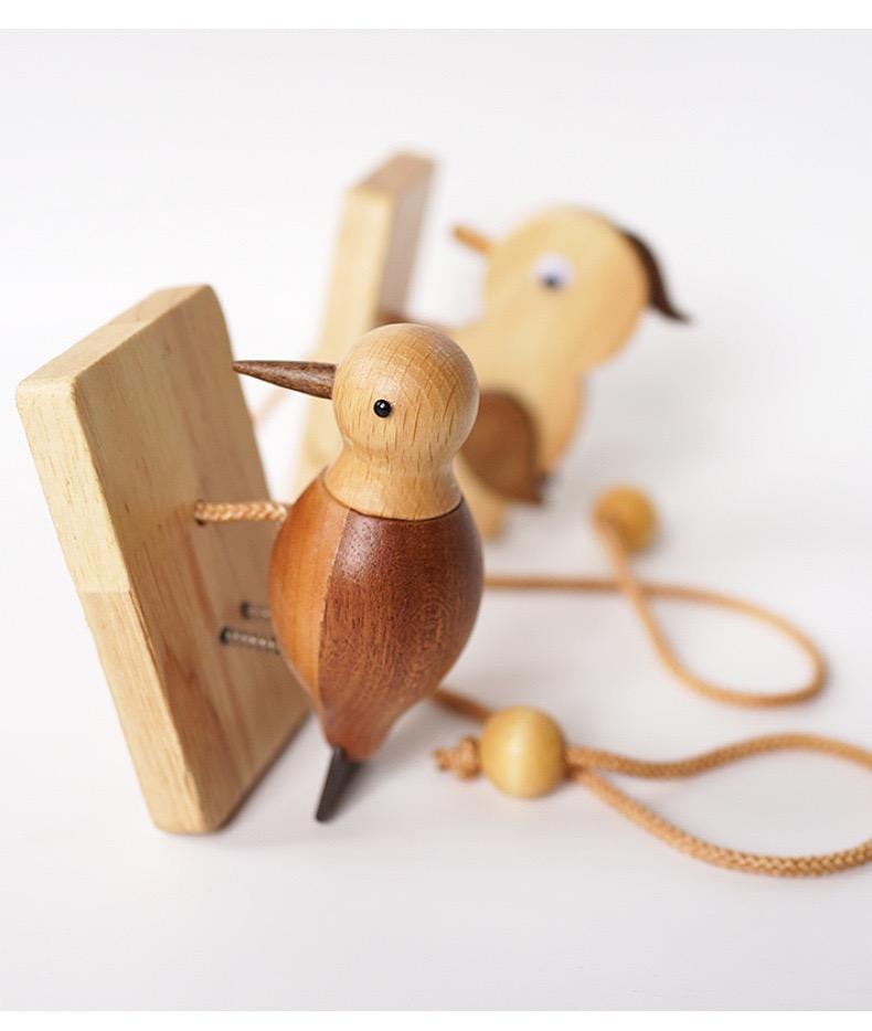 Wooden Handmade Woodpecker Doorbell Self-Adhesive Vintage Bird Door Knocker for Front & Room Doors |