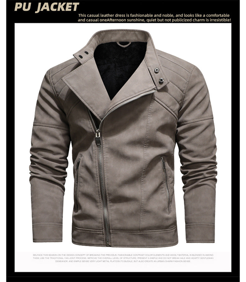 Veste en cuir PU pour homme, rembourrée, revers oblique, fermeture éclair, col montant coréen, blazer | KH-138
