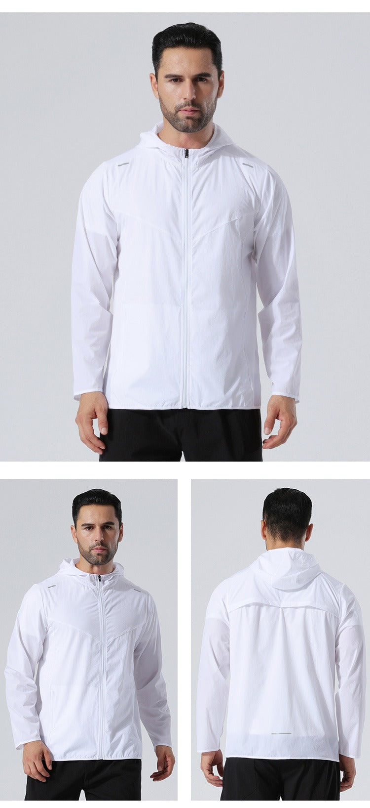 Veste de sport à capuche pour homme, imperméable, de qualité supérieure, avec bandes réfléchissantes, pour course à pied, extérieur, gym, entraînement