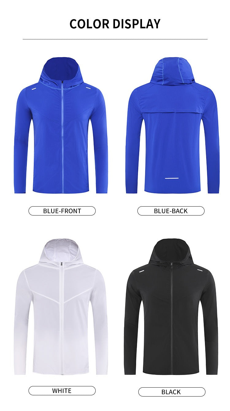 Veste de sport à capuche pour homme, imperméable, de qualité supérieure, avec bandes réfléchissantes, pour course à pied, extérieur, gym, entraînement