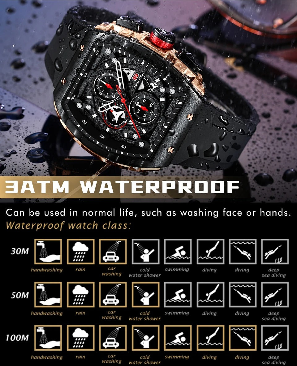 Montres de sport à quartz de luxe pour hommes avec bracelet en silicone et chronographe | MF0399G