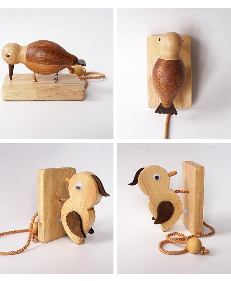 Wooden Handmade Woodpecker Doorbell Self-Adhesive Vintage Bird Door Knocker for Front & Room Doors |