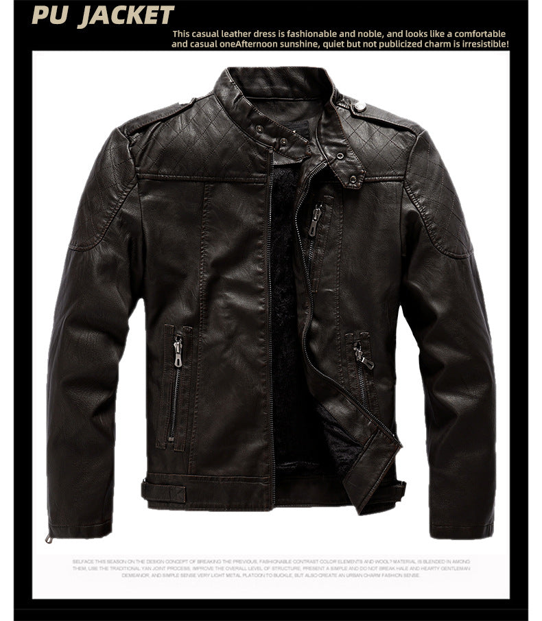 Giacca in pelle da uomo con colletto rialzato, giacca in pelle PU lavata Nostalgia | 8899