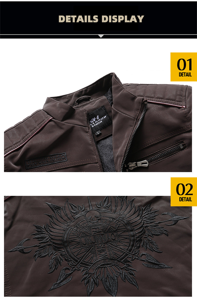 Giacca da uomo in pelle scamosciata morbida spazzolata PU, moda, multi-ricamata, giacca da marea, blazer | 8809