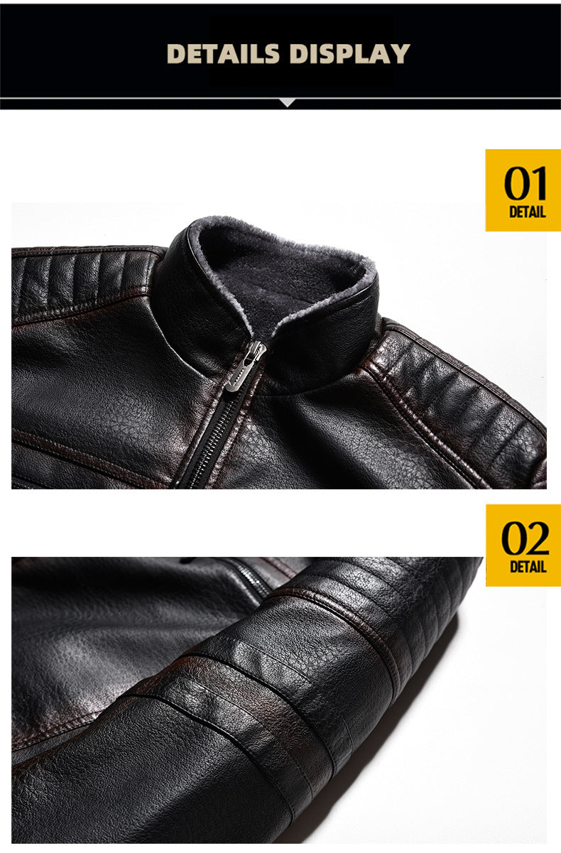 Europe & The United States Winter Leather Jacket Thickened Faux Fur Plush Warmth Retro Simulation Leather Texture Jacket | KH-209