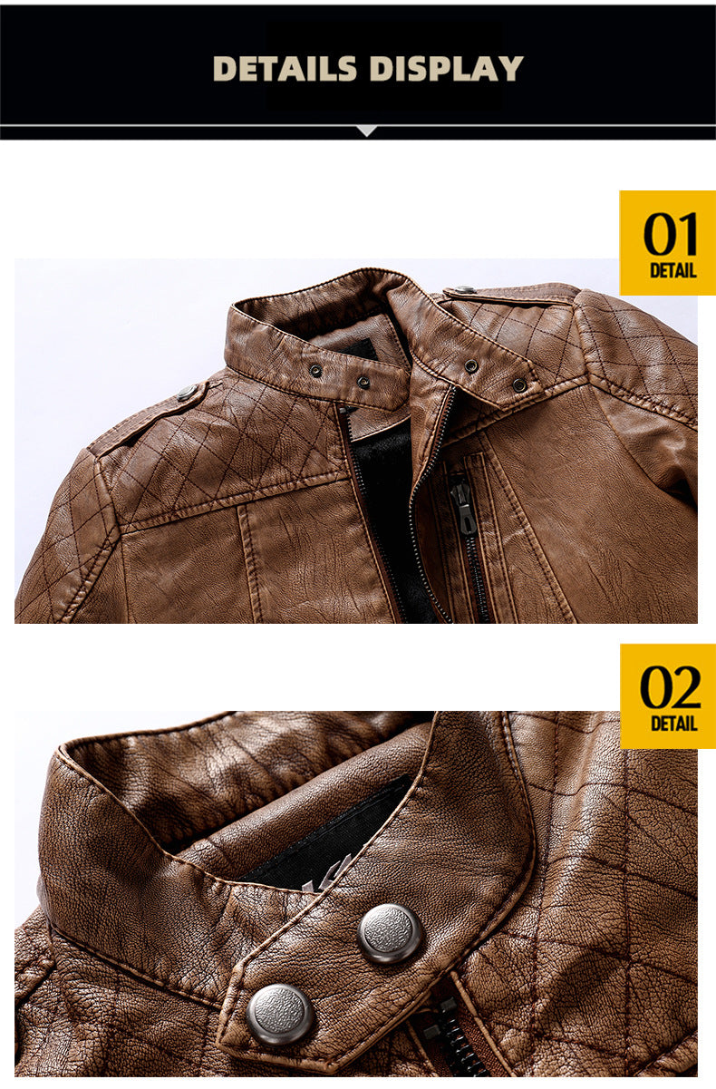Giacca in pelle da uomo con colletto rialzato, giacca in pelle PU lavata Nostalgia | 8899