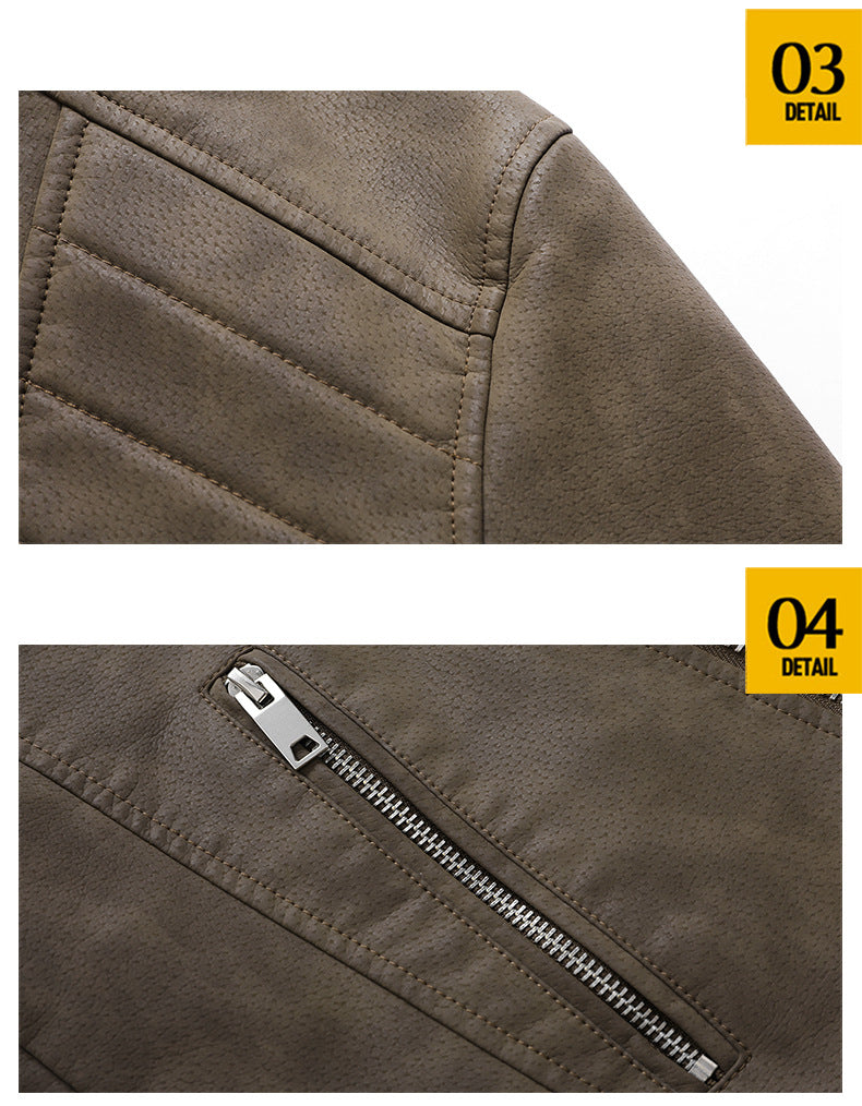 Veste en cuir PU pour homme, rembourrée, revers oblique, fermeture éclair, col montant coréen, blazer | KH-138