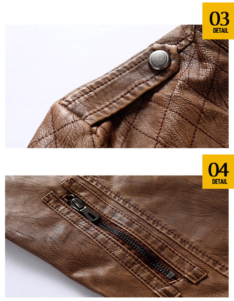 Giacca in pelle da uomo con colletto rialzato, giacca in pelle PU lavata Nostalgia | 8899