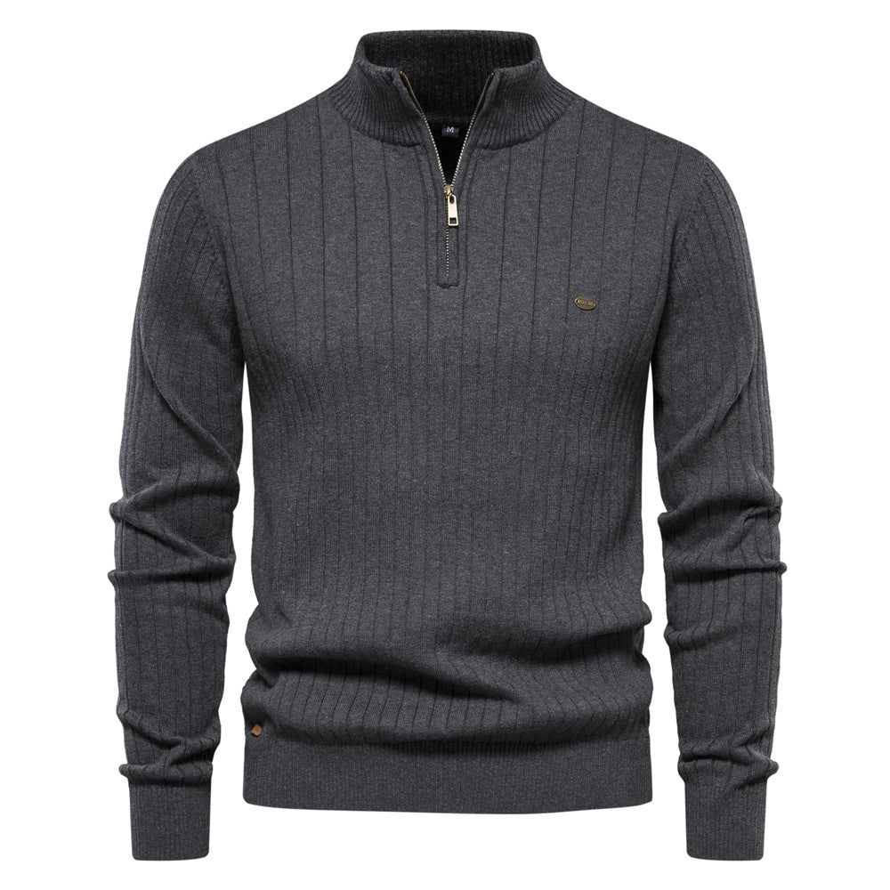 Pull d'hiver chaud à col montant pour homme, pull tricoté en coton de couleur unie | Y830