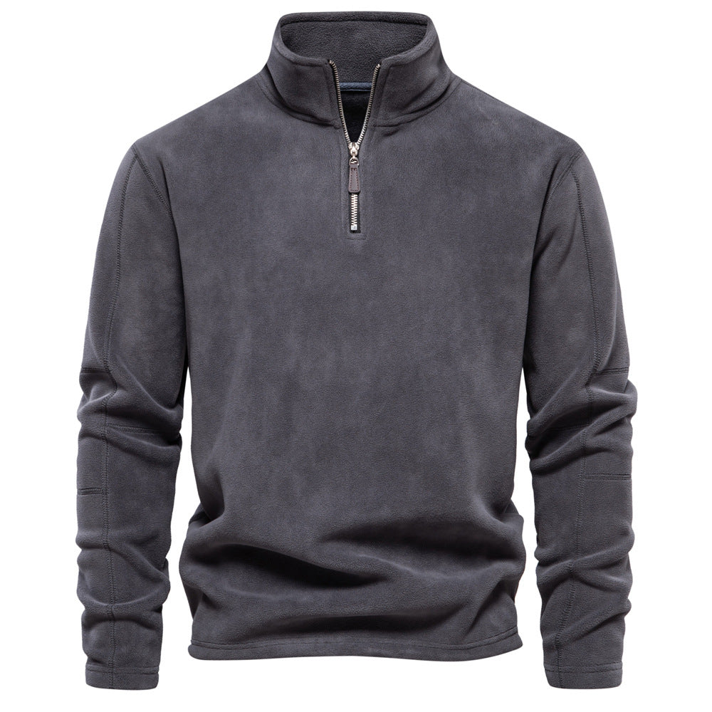 Pull à col montant et fermeture éclair pour homme, sweat-shirt uni à manches longues pour l'hiver | HD08