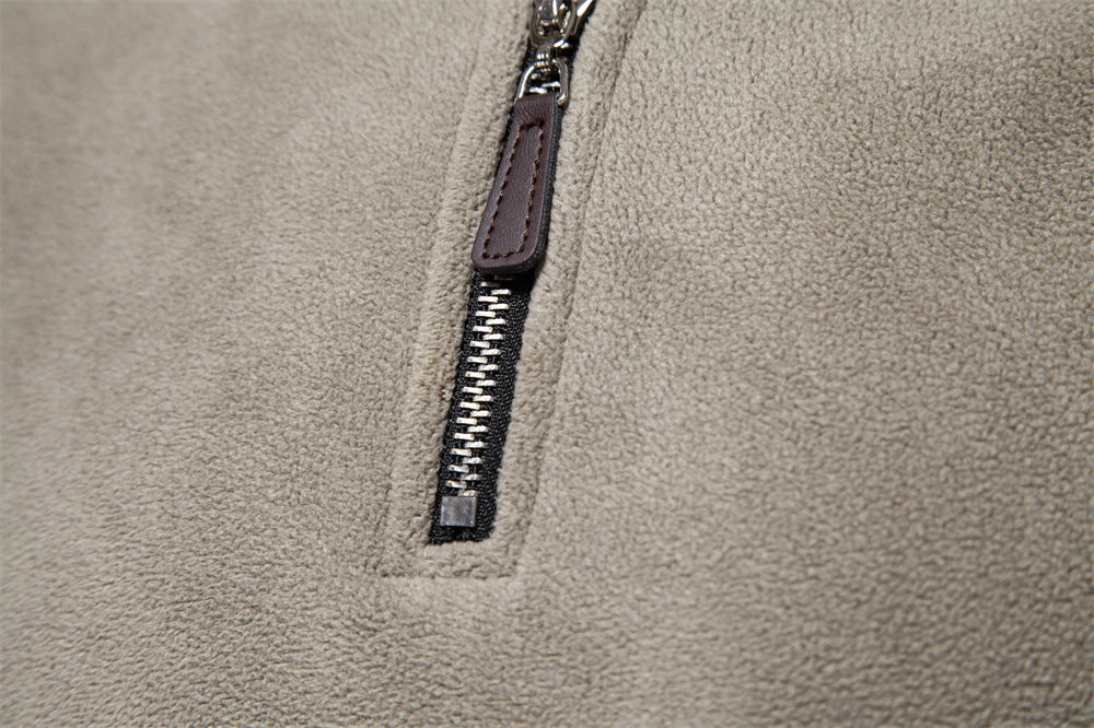 Pull à col montant et fermeture éclair pour homme, sweat-shirt uni à manches longues pour l'hiver | HD08