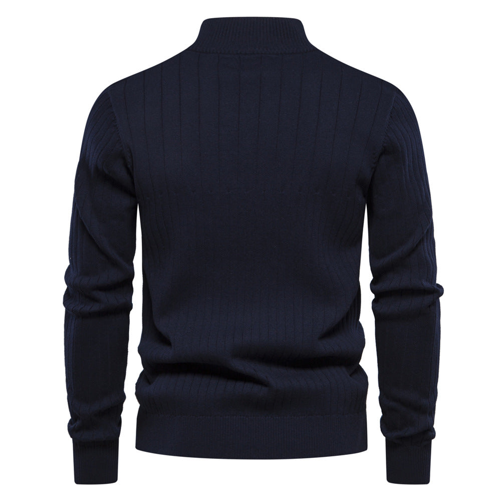 Pull d'hiver chaud à col montant pour homme, pull tricoté en coton de couleur unie | Y830