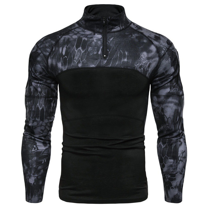 T-shirt décontracté à manches longues et col montant pour homme avec coutures camouflage | 1815-G11