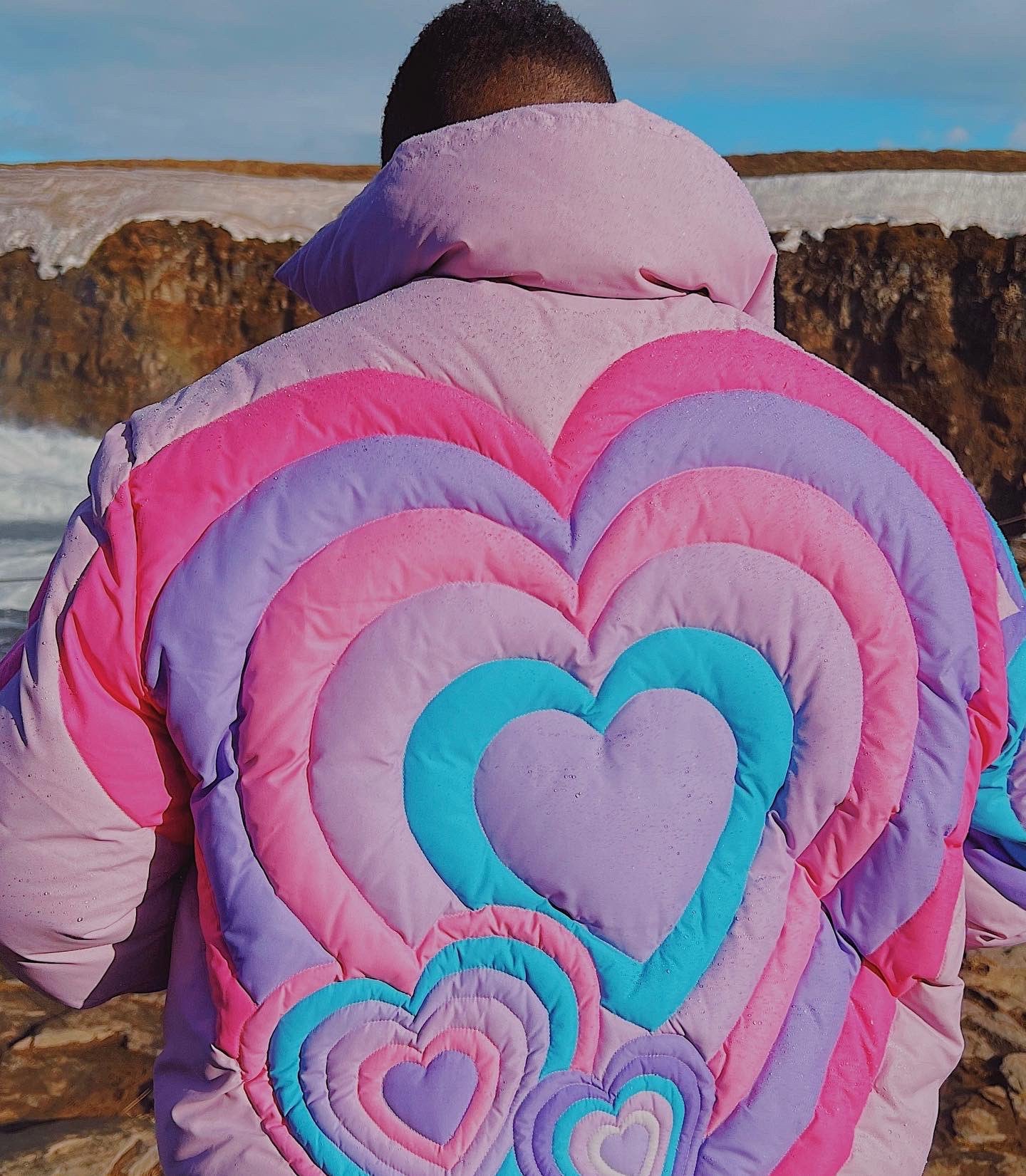 Giacche parka invernali calde con cerniera e motivo arcobaleno Love da uomo | G0622