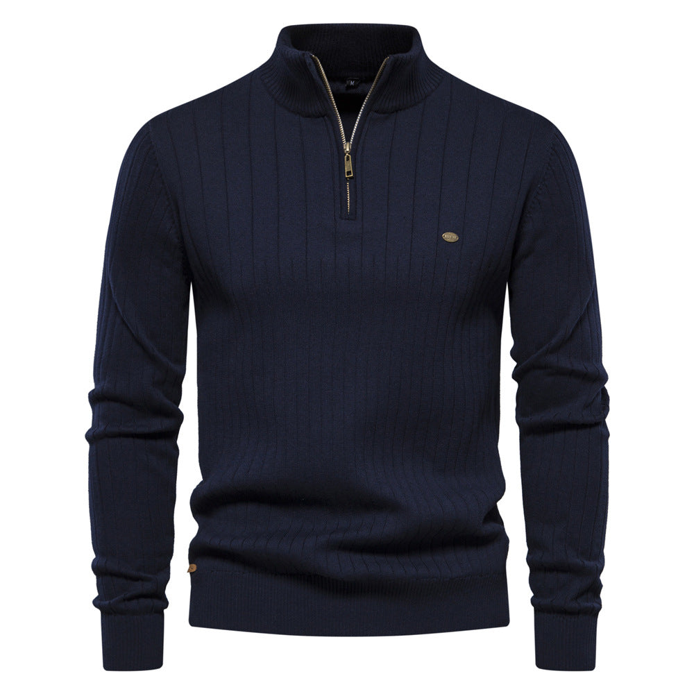 Pull d'hiver chaud à col montant pour homme, pull tricoté en coton de couleur unie | Y830