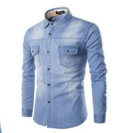 High Quality Streetwear Denim Shirt Cotton Casual Slim Fit Full Sleeves Top | 1818-C993