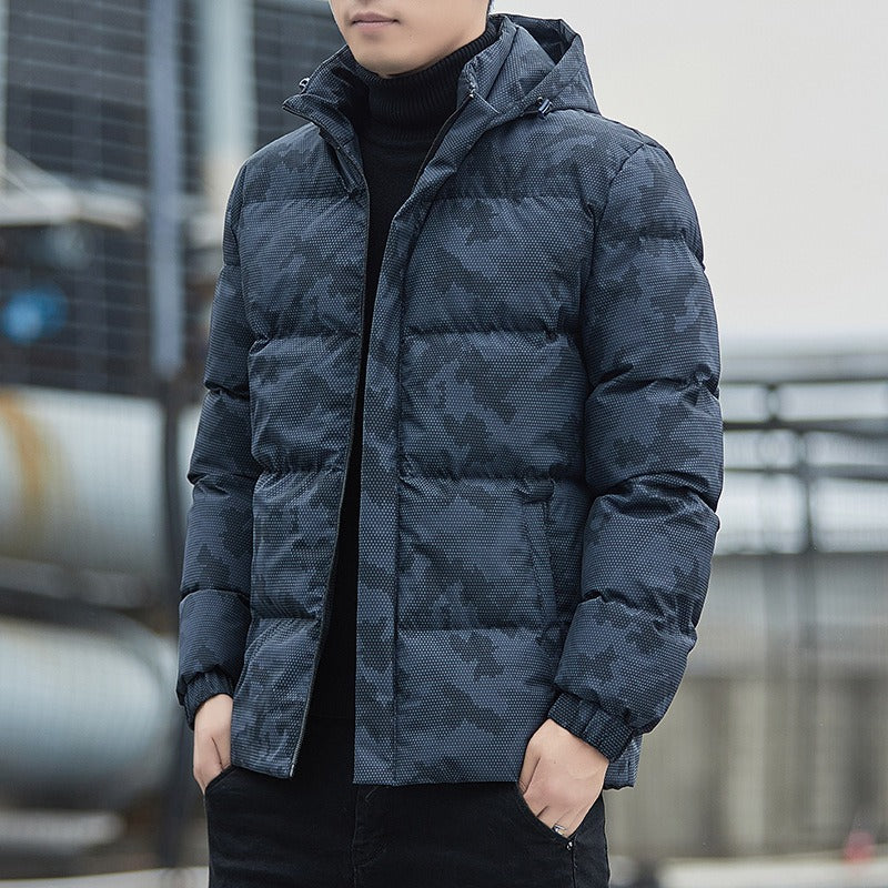 Veste coupe-vent décontractée pour homme, manteau d'hiver chaud à capuche épais et rembourré