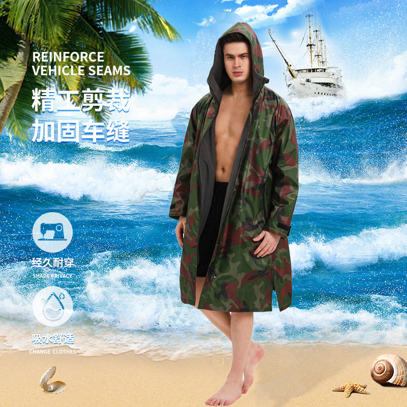 Unisex All-Season Camo Hooded Dry Robe- Waterproof Windproof Swim Parka with Towel Lining | BCM022