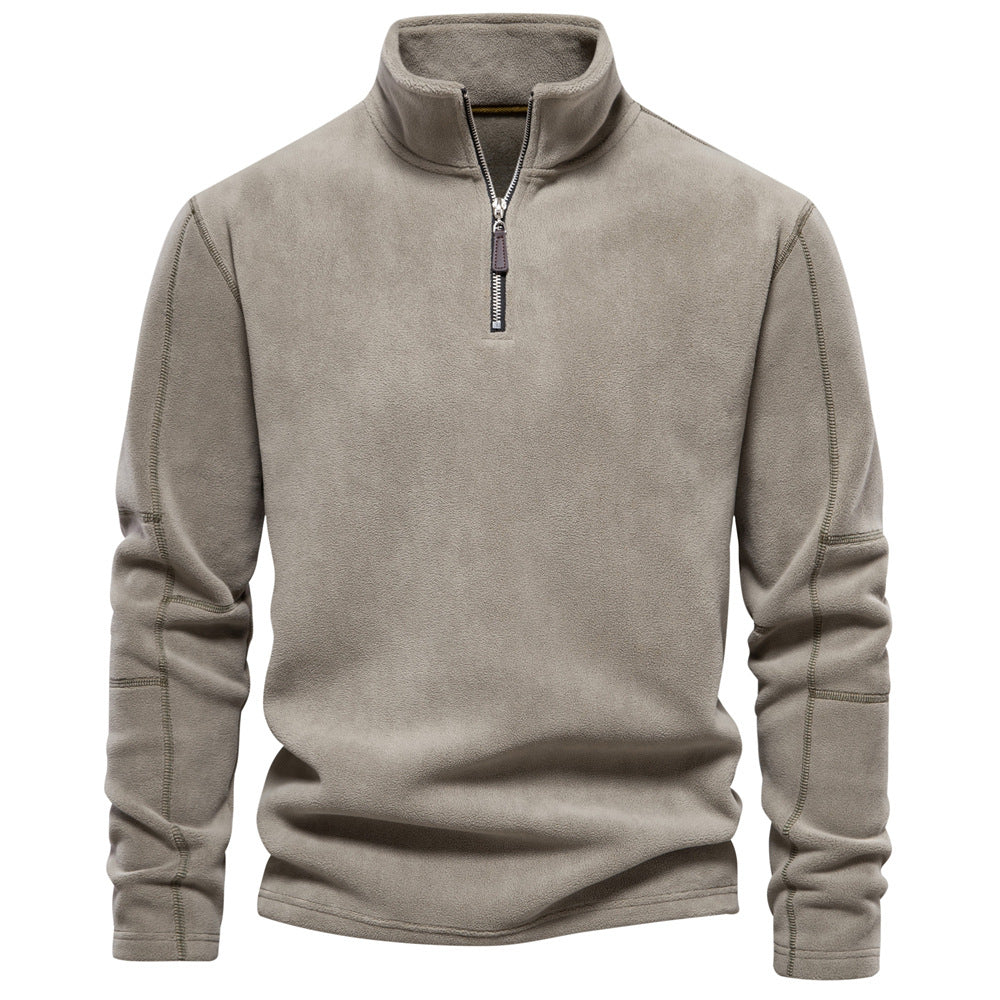 Pull à col montant et fermeture éclair pour homme, sweat-shirt uni à manches longues pour l'hiver | HD08