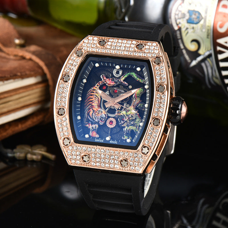 Montre de luxe pour homme RM - Montre automatique en caoutchouc avec motif de dragon et de tigre lumineux | 9924LH
