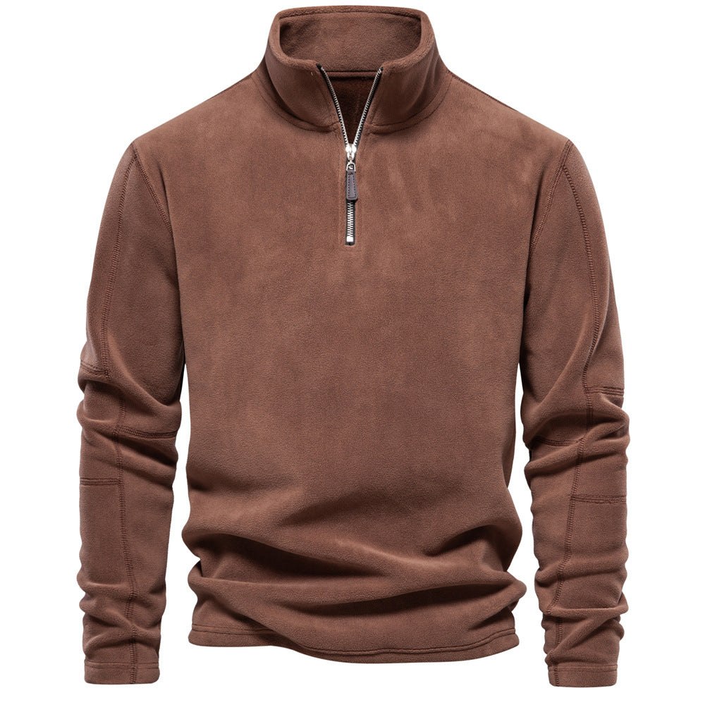 Pull à col montant et fermeture éclair pour homme, sweat-shirt uni à manches longues pour l'hiver | HD08