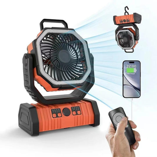 Portable Rechargeable Outdoor Camping Fan with Hook USB Table Fan With Emergency LED Light And Power Bank for Picnic, Hiking, Fishing