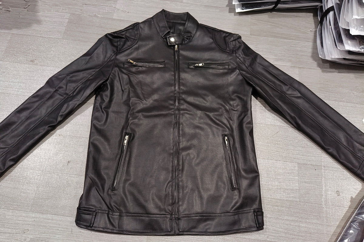 Veste en cuir PU de qualité supérieure avec col montant et coupe ajustée, cardigan chaud à fermeture éclair avec plusieurs poches | PY31