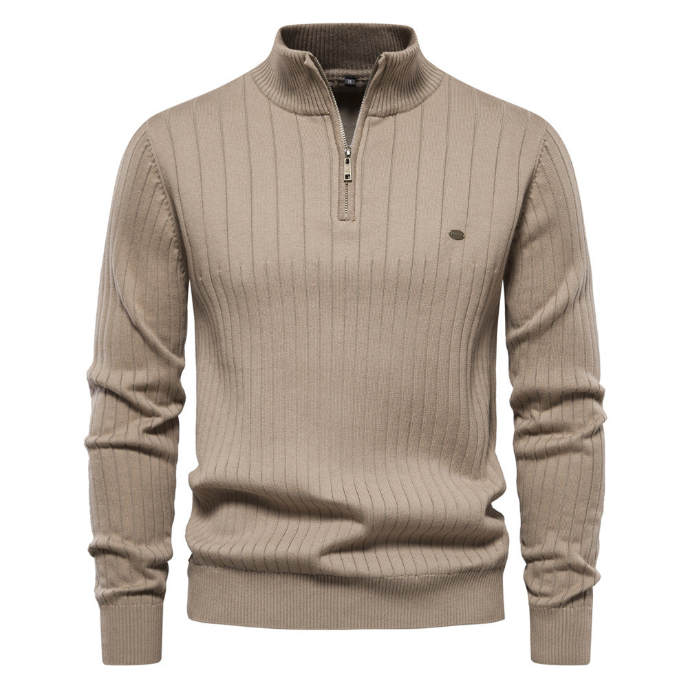 Pull d'hiver chaud à col montant pour homme, pull tricoté en coton de couleur unie | Y830