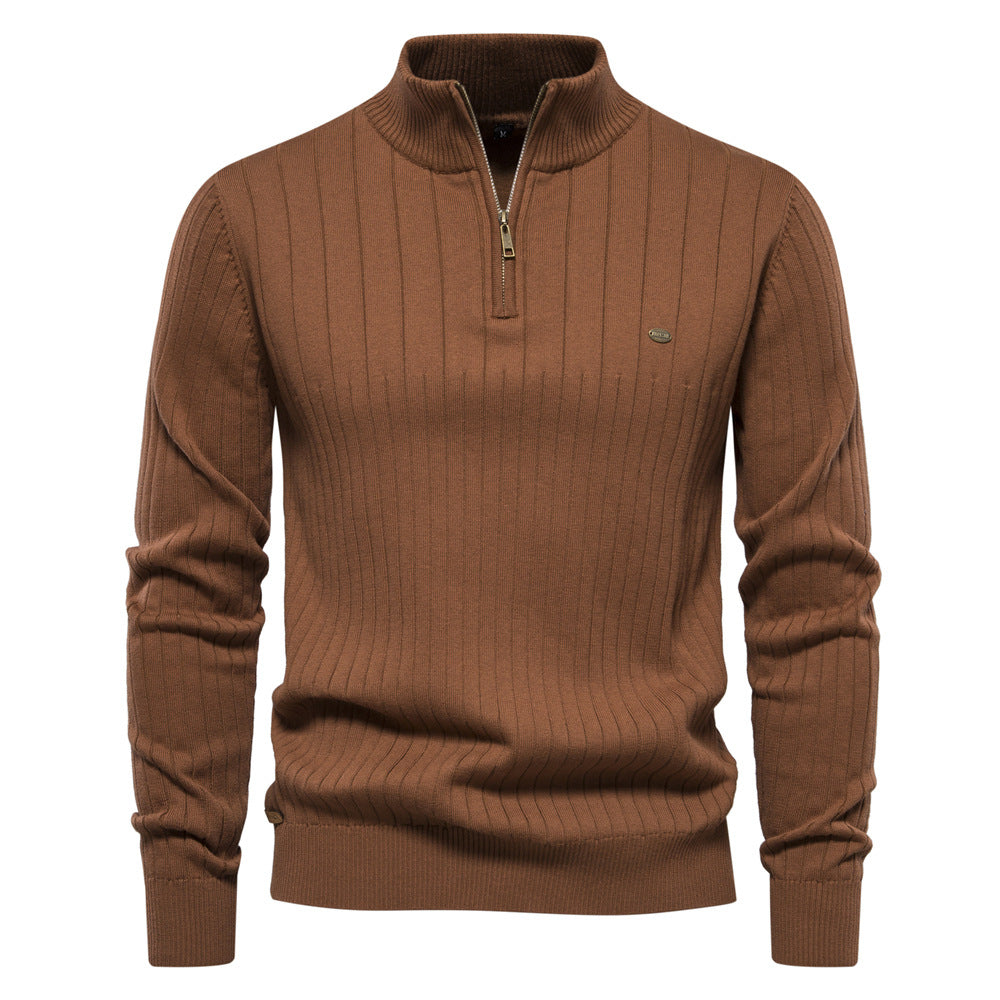 Pull d'hiver chaud à col montant pour homme, pull tricoté en coton de couleur unie | Y830