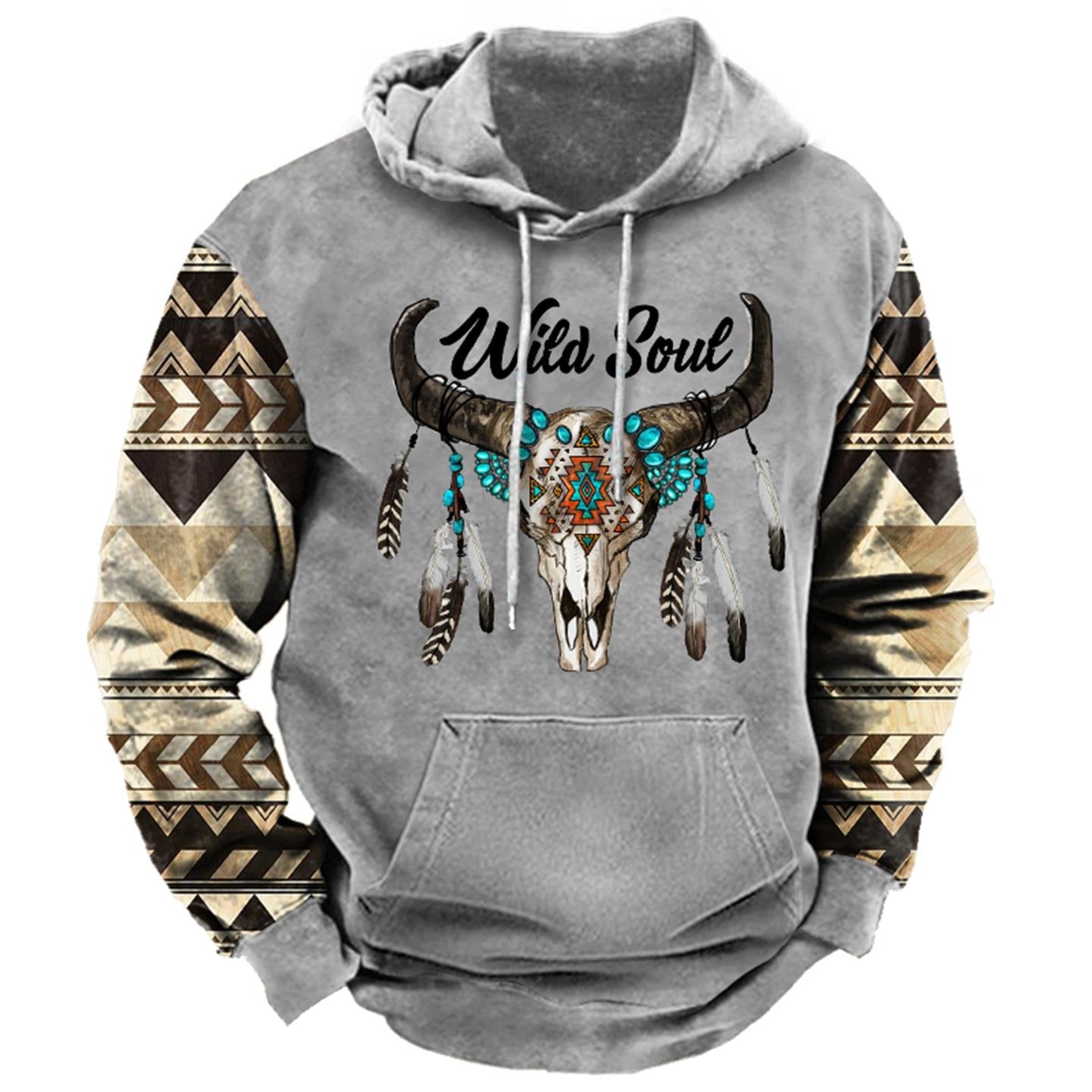 Sweat à capuche à manches longues pour homme, style cowboy, décontracté