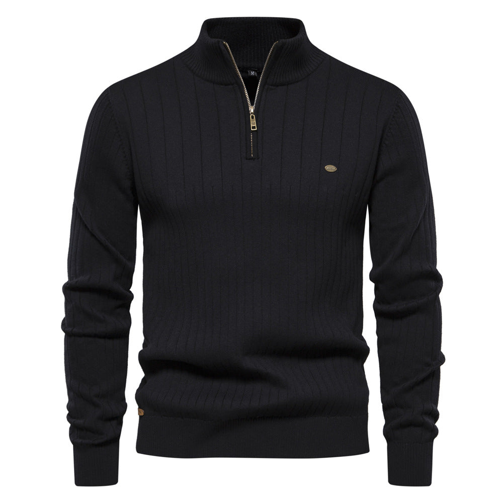 Pull d'hiver chaud à col montant pour homme, pull tricoté en coton de couleur unie | Y830