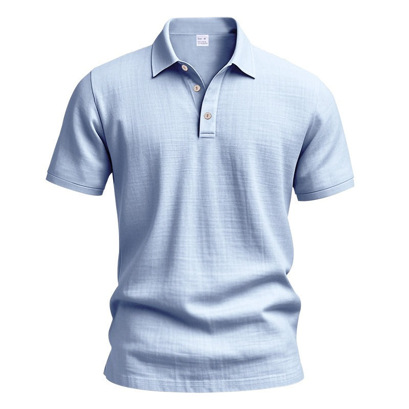 Men’s British Gentleman Style Loose-Fit Linen Polo Shirt Summer Short Sleeve | YHBKCS-20