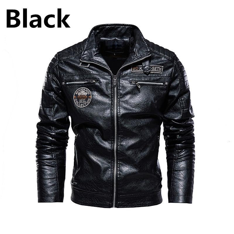 Giacca in pelle da uomo con fodera in pile, cappotto in pelle PU, taglie forti, giacca da uomo con risvolto e ricamo | 6693