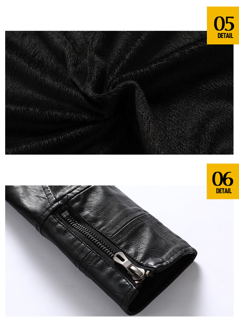 Giacca in pelle da uomo con colletto rialzato, giacca in pelle PU lavata Nostalgia | 8899