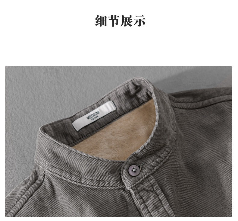 Winter Thickened Casual Vintage Stand Collar Corduroy Long Sleeve Shirt Velvet Thick Warm Tops | 9433