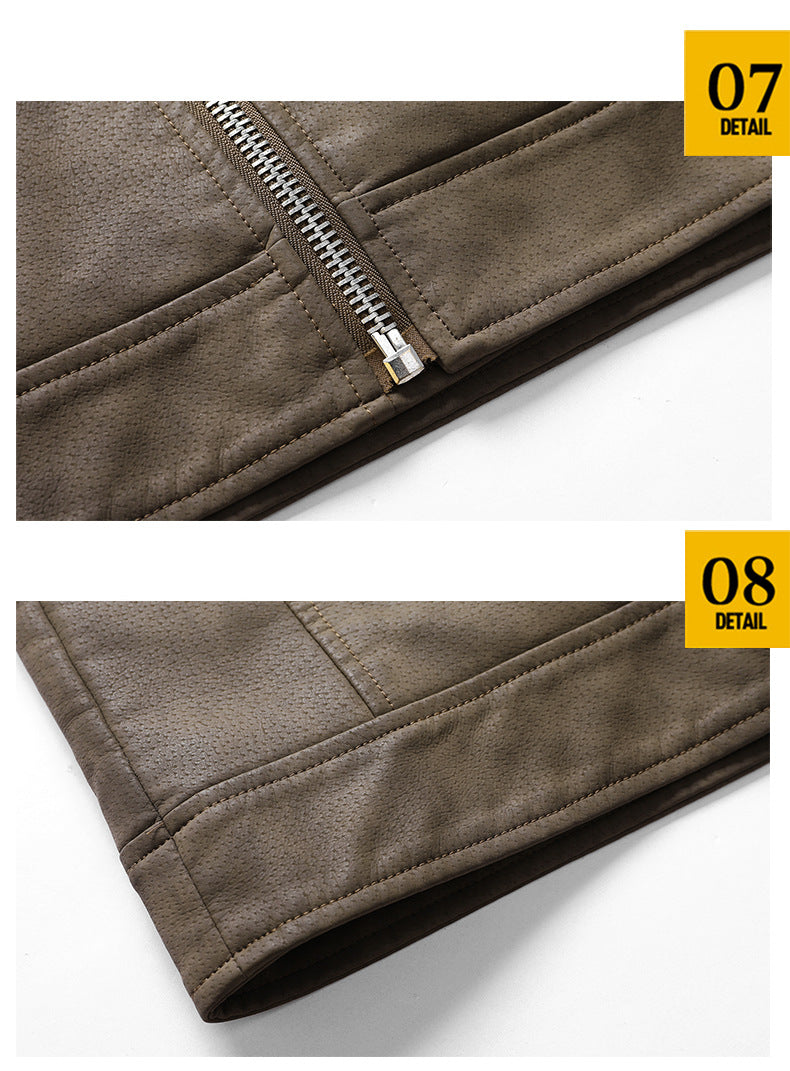 Veste en cuir PU pour homme, rembourrée, revers oblique, fermeture éclair, col montant coréen, blazer | KH-138